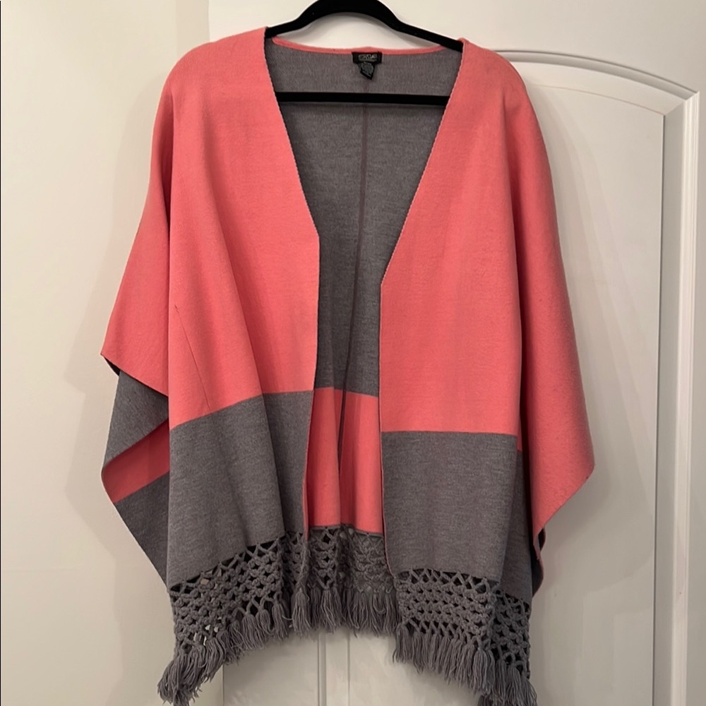 Cato Pink and Gray Shrug with Fringe